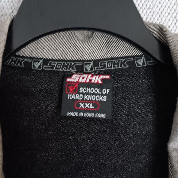 School of Hard Knocks Denim Jacket XXL Charcoal Gray Y2K Street Embroidered - Picture 4 of 9